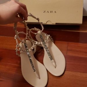 RARE Zara Studded Leather Sandals w/ Swarovski